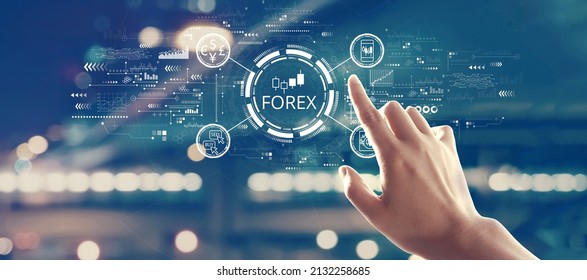 Forex Trading Concept With Hand Pressing A Button On A Technology Screen