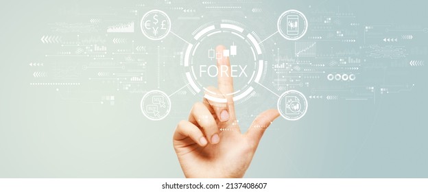 Forex Trading Concept With Hand Pressing A Button On A Technology Screen