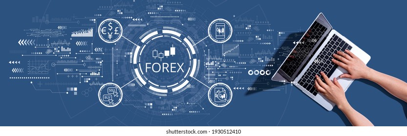 Forex trading concept with woman using a laptop computer