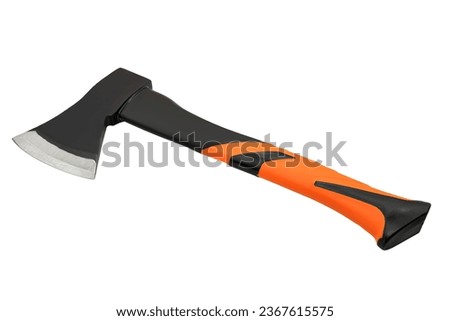 Forged steel axe with fiberglass orange handle isolated on white background