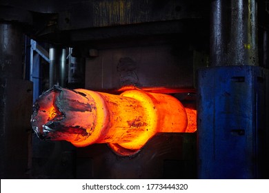 Forging A Workpiece On A Forging Press. Forging Production.