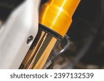 Fork dust seal detail. Motorcycle suspension. 