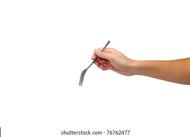 Fork In Hand Isolated On A White Background