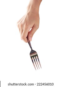 Fork In Hand On White Background.