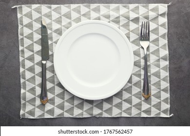 Fork And Knife With Empty Plate, Top Down 