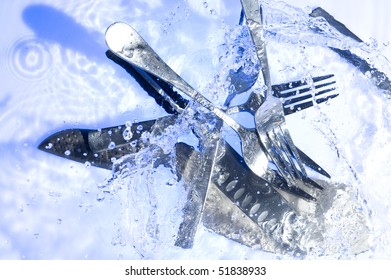 Fork Knife Washing On Blue Water Stock Photo 51838933 | Shutterstock