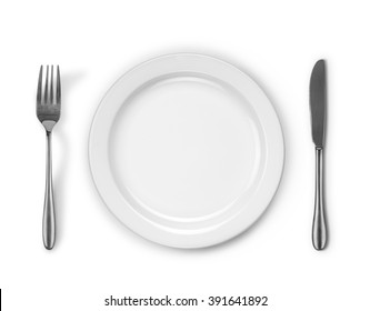 fork plate knife isolated on white background