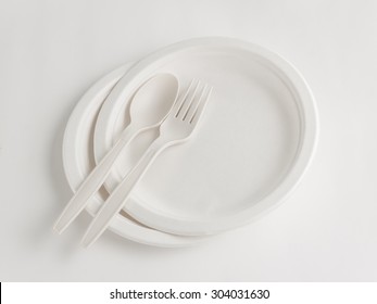 Fork And Spoon With Disposable Paper Plate For Party