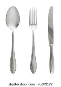 Fork, Spoon And Knife Isolated On White Background