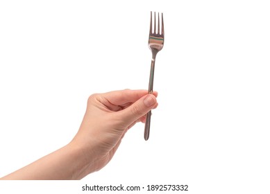 Fork In Woman Hand Isolated On White Background.