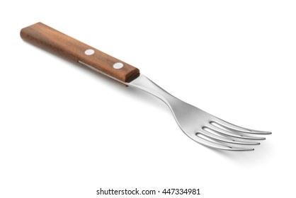 Fork With Wooden Handle Isolated On White