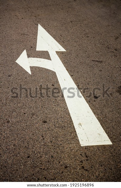 Forked road arrow on the\
road\
