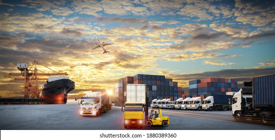 forklift handling container box loading to truck in import export logistic, Business logistics concept - Shutterstock ID 1880389360