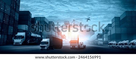 forklift handling container box loading to truck in import export logistic, Business logistics concept