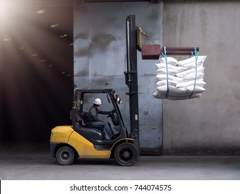 Forklift Handling Sugar Bags Outside Warehouse Stock Photo Edit Now 744074575