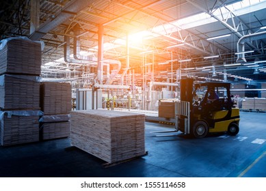 Forklift Loader In Storage Warehouse Ship Yard. Distribution Products. Delivery. Logistics. Transportation. Business Background