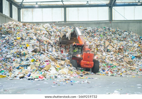 forklift on plastic recycling\
plant