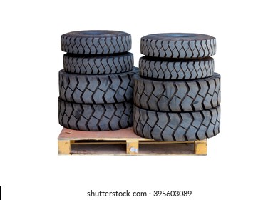 Forklift Tires On White Background.This Has Clipping Path.