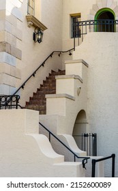 Formal Exterior Stairway Of Early 20th-century Mediterranean Revival Style Residence In Sarasota, Florida, For Themes Of Architecture, History, Tourism