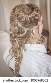 Formal French Braid Hairstyle Back View Of Woman's Hair In Bridal Upstyle