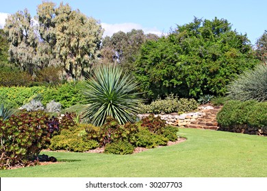 Formal Garden With Beds Of Succulent Plants And Other Drought Tolerant (low Water Usage) Plants.