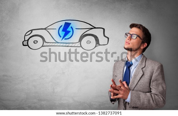Formal person
thinking about electric car
concept