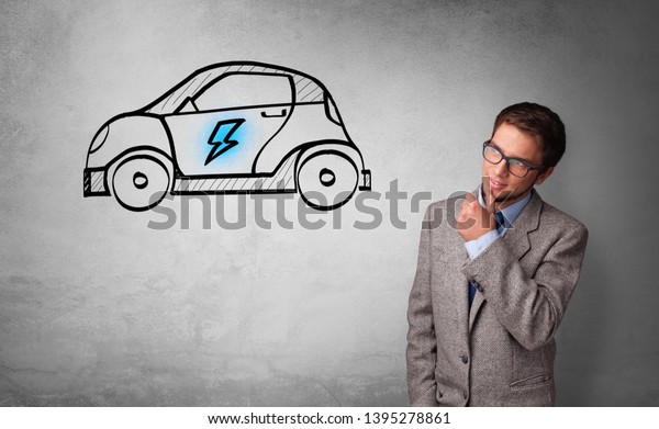 Formal person\
thinking about electric car\
concept
