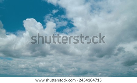 Formation Cloud Sky Scape. Different Cloud Types And Layers Cover Blue Sky. White Different Layers Cloudscape On Beautiful Sunny Clear Sky.