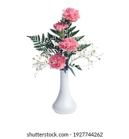 Formation Frame Of Flowers In Vase, Flowerpot And Bouquets Isolated In Front Of White Background