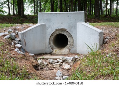 Formed Concrete Headwall For Pipe, Culvert Rainwater Drainage, Erosion Management, Horizontal Aspect