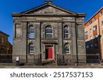 Former Presbyterian chapel on Villiers Street, Sunderland. Dated 1825. Stone Ashlar dressing by James Hogg. Classical style.