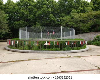 Former Site Of Christopher Columbus Statue In Grant Park, Chicago, Removed Due To Violent Protests