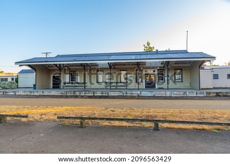 Former train station at Ranfurly on course of Central Otago Railway bicycle trail in New Zealand