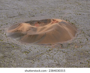 Formica Leo small crater in the Enclos, Piton de la Fournaise active volcano, Reunion, France