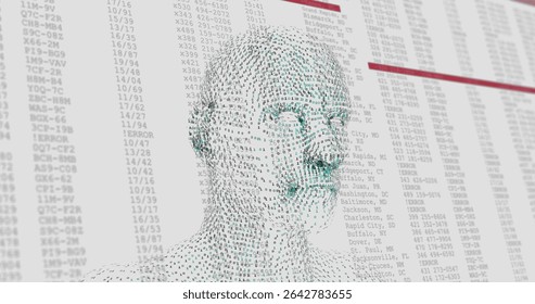 Forming human head silhouette from green binary digits in dashboard, with data columns and red bars. Technology, data visualization, cybersecurity, digital analytics, information security, futuristic, - Powered by Shutterstock - Get 15% off with code: PIKWIZARD15