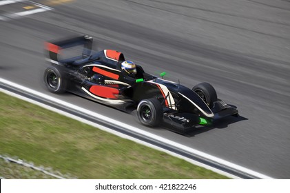  Formula 2.0  race car racing at high speed on speed track with motion blur