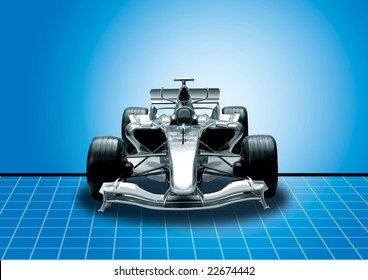 Formula One Car In Black With Blue Background