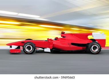 Formula One Race Red Car On Speed Track - Motion Blur