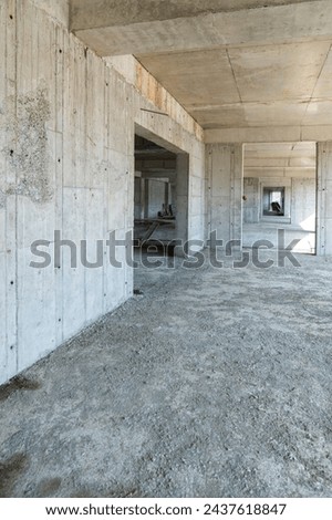 Formwork supports the second floor of a monolithic building. Reinforcement of walls and ceiling. Monolithic work during the construction of a building close-up. construction technologies