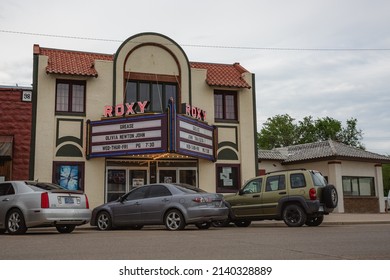 Forsyth, Montana - May 28, 2020: The Roxy Theater, Playing The Movie Grease, Downtown.