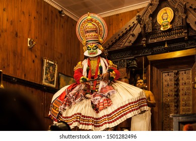 FORT COCHIN -  DECEMBER 7: Kathakali performer in the virtuous pachcha (green) role in Cochin on December 7, 2012 in South India. Kathakali is the ancient classical dance form of Kerala. 