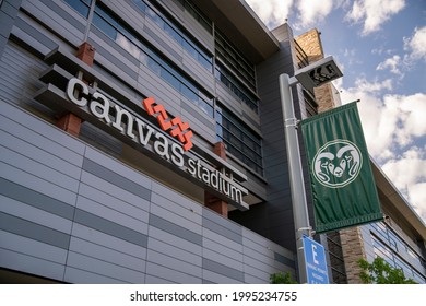 Fort Collins, Colorado - June 8, 2021: Colorado State University (CSU) NCAA Football Canvas Stadium And Banner