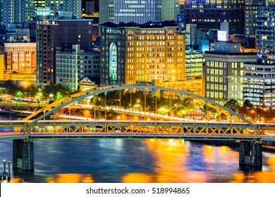 Fort Duquesne Bridge spans Allegheny river in Pittsburgh, Pennsylvania