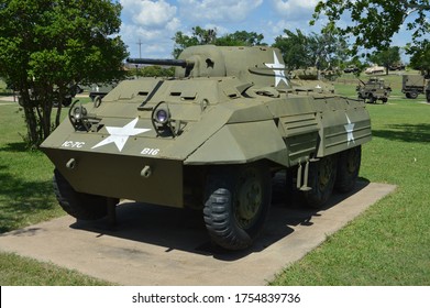 Fort Hood, Texas / United States Of America - 06 June 2020: M8 Light Armored Scout Car Used In Pacific During World War II. Nickname Is The Greyhound. 