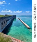 Fort Jefferson on Garden Key at Dry Tortugas National Park in Florida with blue water and moat