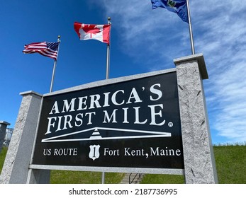 Fort Kent, Maine -2022: United States Route 1. America's First Mile, Monument Marks Beginning Of Longest North-south Road In The United States. Northern Point On U.S. Route 1, U.S. Highway 1, US 1.