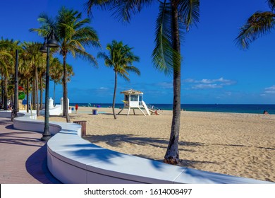 Fort Lauderdale Beach Near Las Olas Boulevard With The Distinctive Wall In The Foreground.