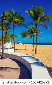 Fort Lauderdale Beach Near Las Olas Boulevard With The Distinctive Wall In The Foreground.