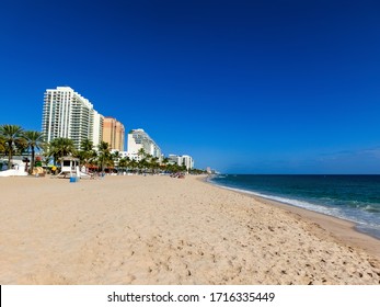 Fort Lauderdale Beach Near Las Olas Boulevard With The Distinctive Wall In The Foreground.