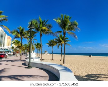 Fort Lauderdale Beach Near Las Olas Boulevard With The Distinctive Wall In The Foreground.